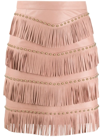 Drome Stud-embellished Fringed Skirt In Pink