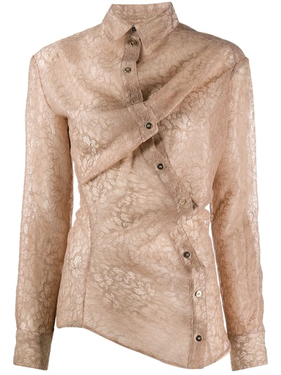 Y/project Lace Sheer Asymmetric Shirt In Neutrals