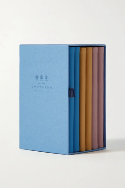 Smythson Managerie Set Of 6 Textured-leather Notebooks In Blue
