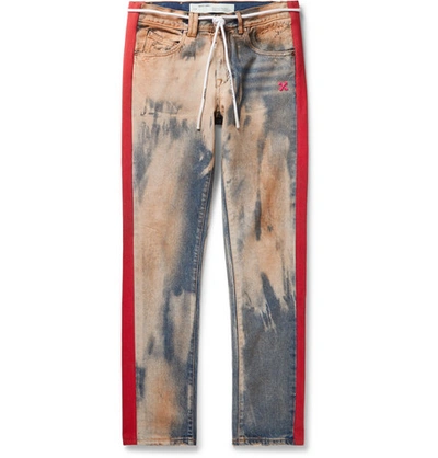 Pre-owned Off-white  Slim Fit Side Striped Bleached Denim Jeans Multicolor