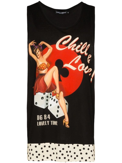 Dolce & Gabbana Cotton Jersey Waistcoat With Pin-up Print In Black