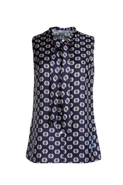 Prada Printed Sleeveless Blouse In Blue