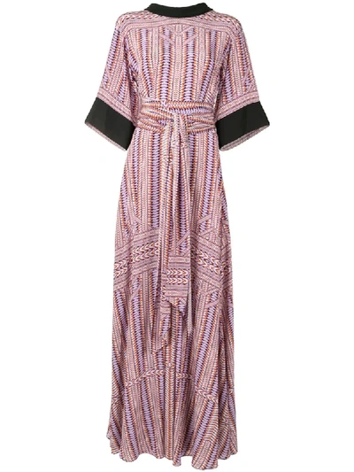 Amanda Wakeley Chevron-print Silk Maxi Dress In Purple