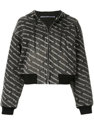 Alexander Wang T Logo-print Denim Bomber Jacket In Grey