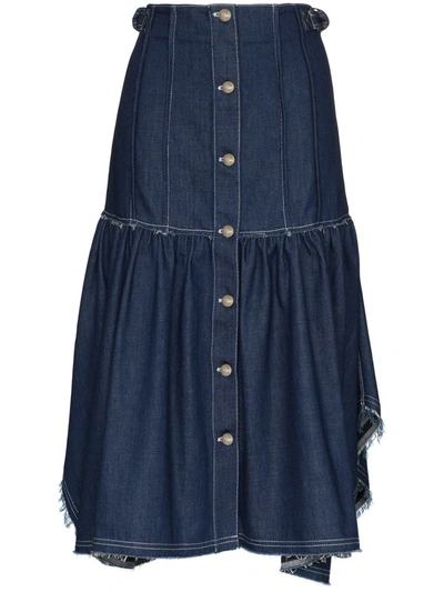 Chloé Ruffled Frayed Denim Skirt In Blue