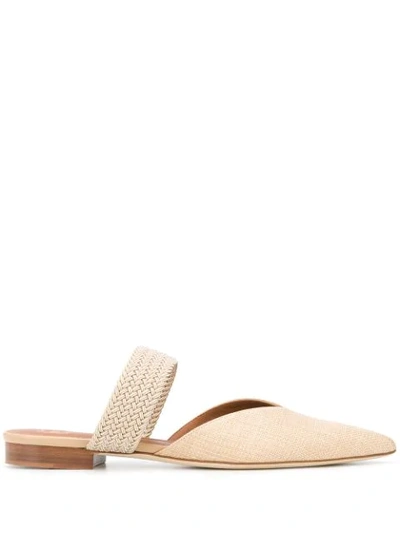 Malone Souliers Maisie Cord-trimmed Raffia Point-toe Flats In Brown