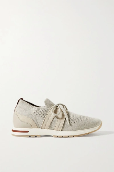 Loro Piana 360 Lp Flexy Walk Suede And Leather-trimmed Wool Sneakers In Pearl Powder