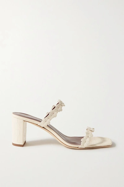 Staud Franka Appliquéd Croc-effect Leather Sandals In Cream
