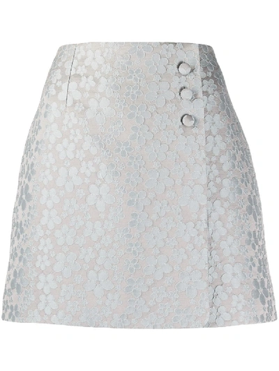 Alexa Chung Embroidered Wrap-effect Woven Mini Skirt In Grey