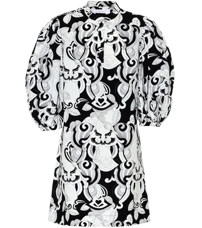See By Chloé Gathered Printed Cotton-poplin Mini Dress In White/black