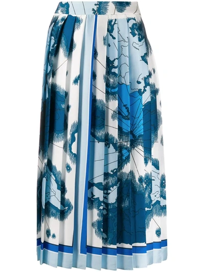 Victoria Victoria Beckham Pleated Printed Satin-twill Midi Skirt In Blue