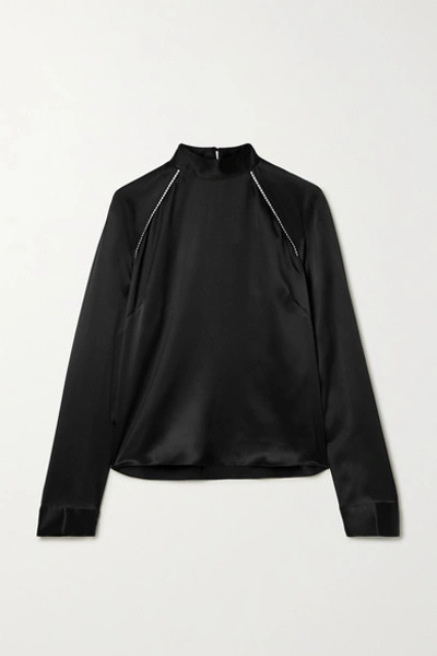 Michelle Mason Crystal-embellished Silk-charmeuse Blouse In Black