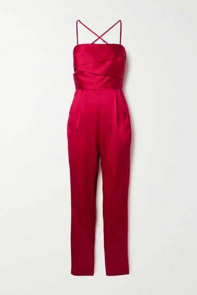 Michelle Mason Draped Silk-satin Jumpsuit In Red