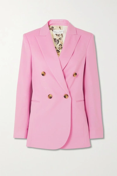 Oscar De La Renta Double-breasted Wool-blend Twill Blazer In Pink