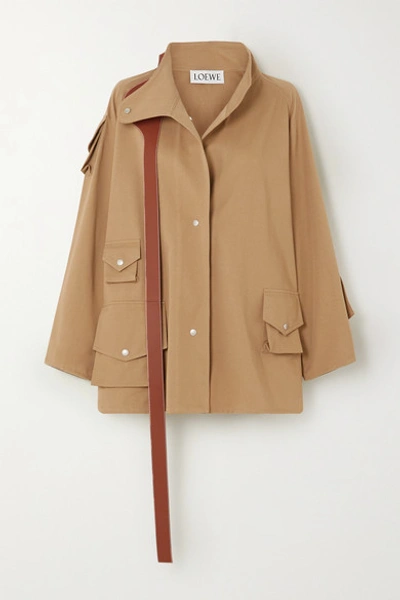 Loewe Oversized Leather-trimmed Cotton-twill Parka In Beige