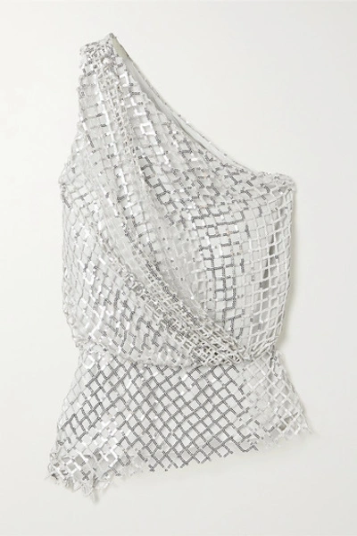 Michelle Mason One-shoulder Draped Sequin-embellished Silk Top In Silver