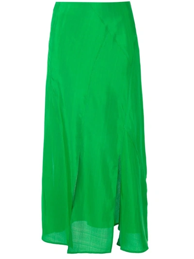 Rejina Pyo Lynn Paneled Satin-jacquard Midi Skirt In Green