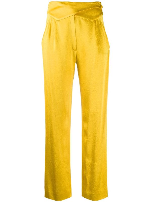 Blazé Milano Basque Wrap-effect Satin Straight-leg Pants In Yellow ...