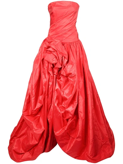 Oscar De La Renta Asymmetric Gathered Silk-taffeta Gown In Red