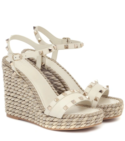 Valentino Garavani Rockstud Torchon Wedge Sandals In Beige