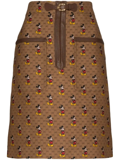 Gucci X Disney Mickey Monochrome Skirt In Beige/brown