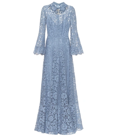 Valentino Embellished Floral-lace Gown In Blue