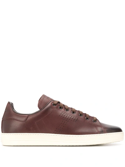 Tom Ford Warwick Perforated Leather Sneakers In Brown