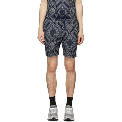 Officine Generale Straight Fit Bohemian Print Shorts In Navy