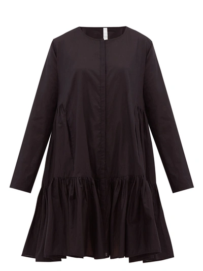 Merlette Martel Flared-hem Cotton Mini Dress In Black