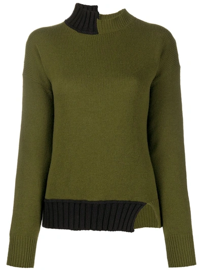 Marni Open-back Stepped-collar Wool-blend Sweater In Green