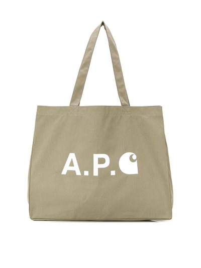 A.p.c. X Carhartt Large Logo-print Canvas Tote Bag In Green