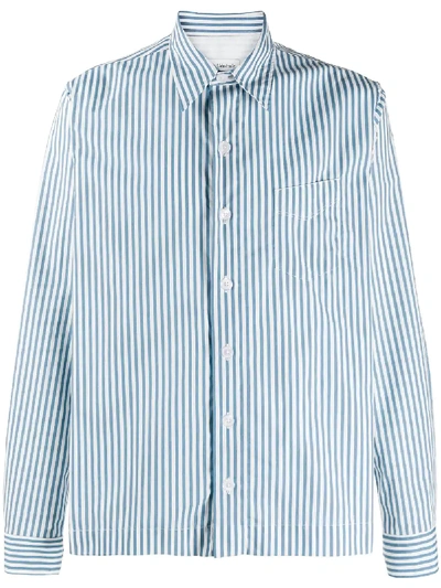 Officine Generale Bob Candy-striped Cotton-poplin Shirt In Blue