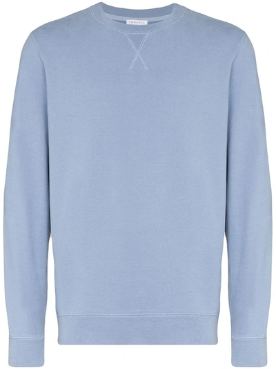 Sunspel Crew-neck Cotton-jersey Sweatshirt In Blue