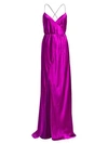 Michelle Mason Women's Strappy Silk Wrap Gown In Orchid