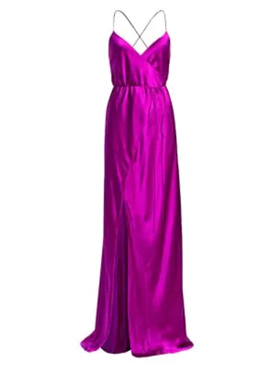 Michelle Mason Women's Strappy Silk Wrap Gown In Orchid