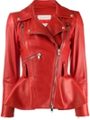 Alexander Mcqueen Lamb Leather Crop Peplum Jacket In Red