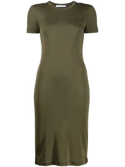 Helmut Lang Silk Ribbed Bodycon Midi Dress In Green