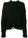 Helmut Lang Distressed Open-back Wool & Cashmere Sweatshirt In Black