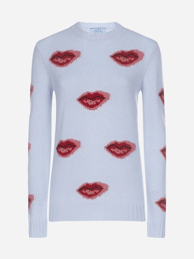 Prada Mouth-motif Wool And Cashmere Sweater In Nube Rosso