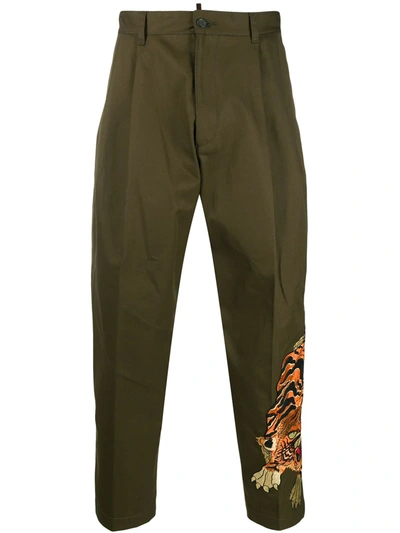 Dsquared2 Tiger Embroidery Tailored Trousers In Green