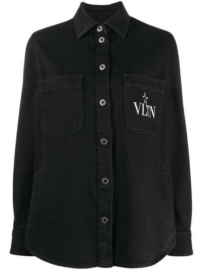 Valentino Vltn Star Print Denim Shirt In Black