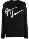 Versace Gv Signature Embroidered Long Sleeve Sweatshirt In Black