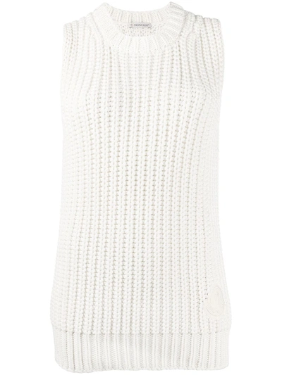 Moncler Ribbed Crew Neck Knitted Waistcoat In White