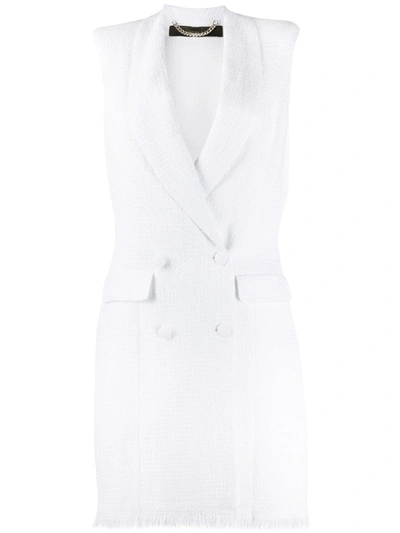 Federica Tosi Bouclè Sleeveless Double Breasted Dress In White