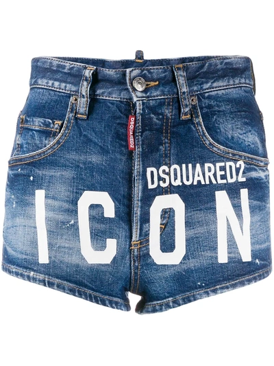 Dsquared2 Icon Printed Denim Micro Shorts In Blue