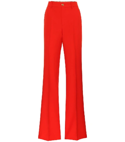 Gucci 70 Flared Silk Blend Crepe Cady Pants In Red