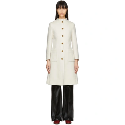 Gucci Button Down Wool Cloth Coat In Ivory