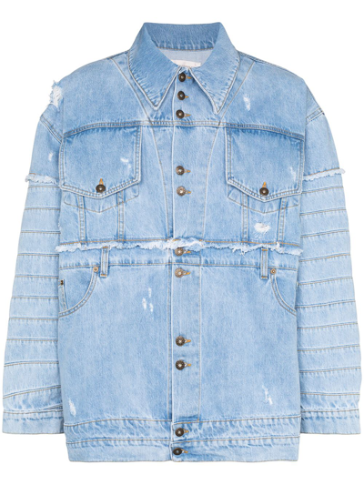 Faith Connexion Distressed Panelled Denim Jacket In Blue