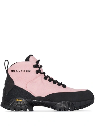 Alyx Pink Logo Print Leather Hiking Boots