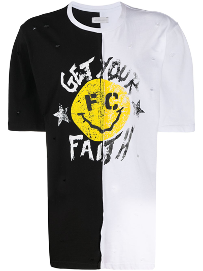 Faith Connexion Smiley Split Print T-shirt In Black